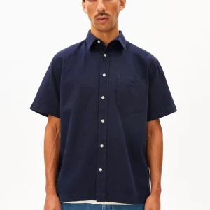 BAUMWOLL-LEINEN KURZARMHEMD | tinted navy